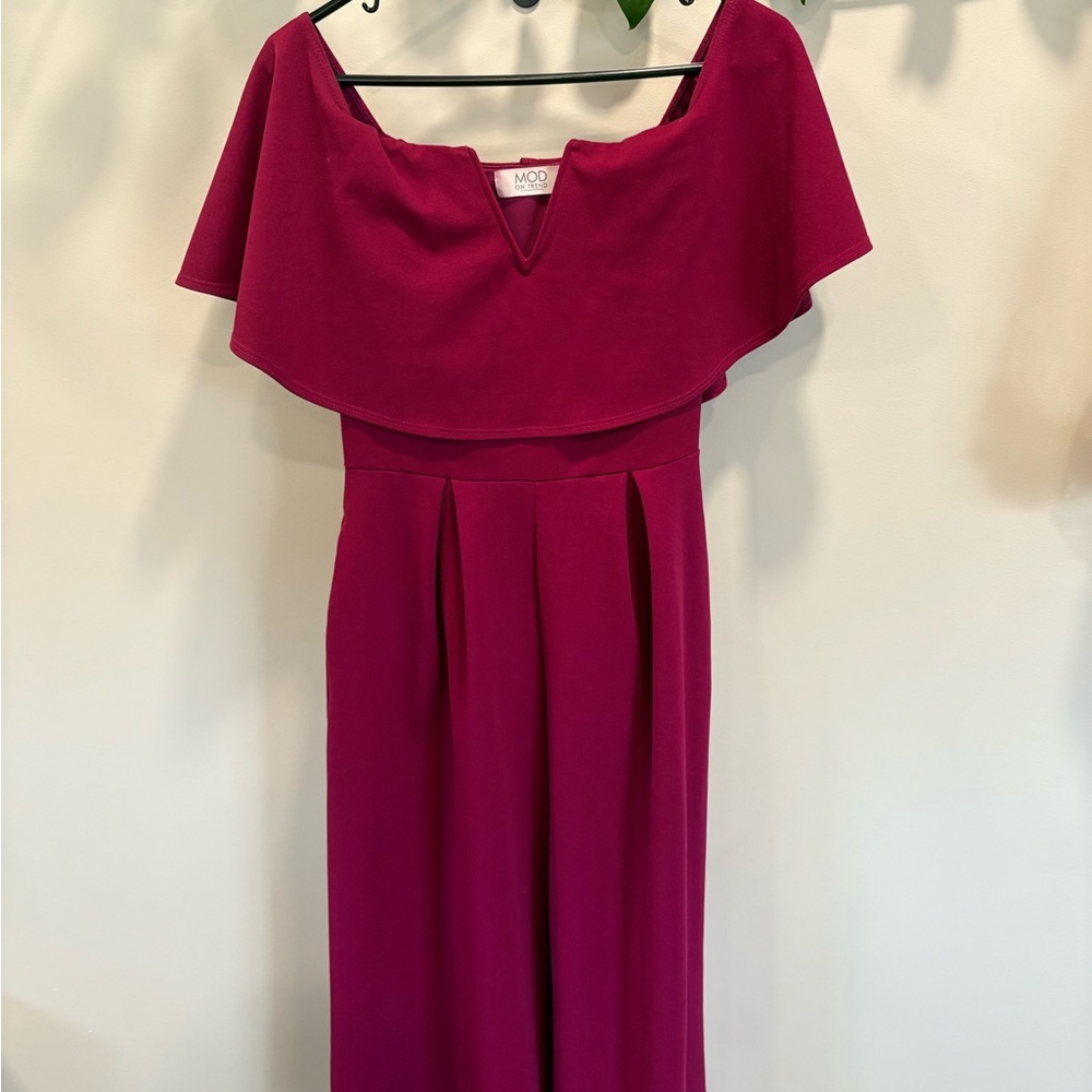 MOD Magenta Off-Shoulder Women's pleated wide leg jumper